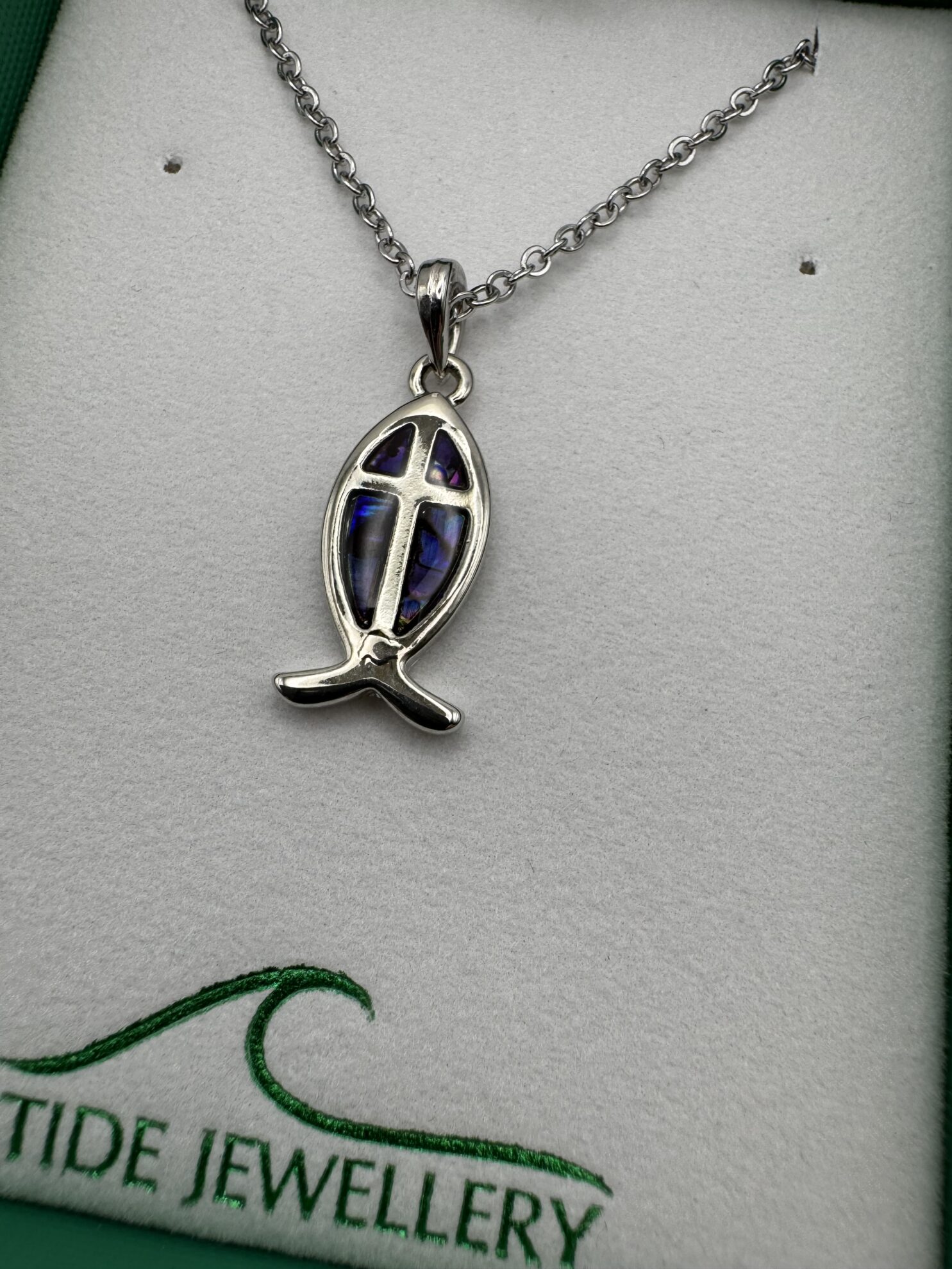 Inlaid Paua Shell Fish with Cross Pendant Purple – Potters House Limited