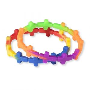 Purple, Orange and Green Silicone Cross Bracelet