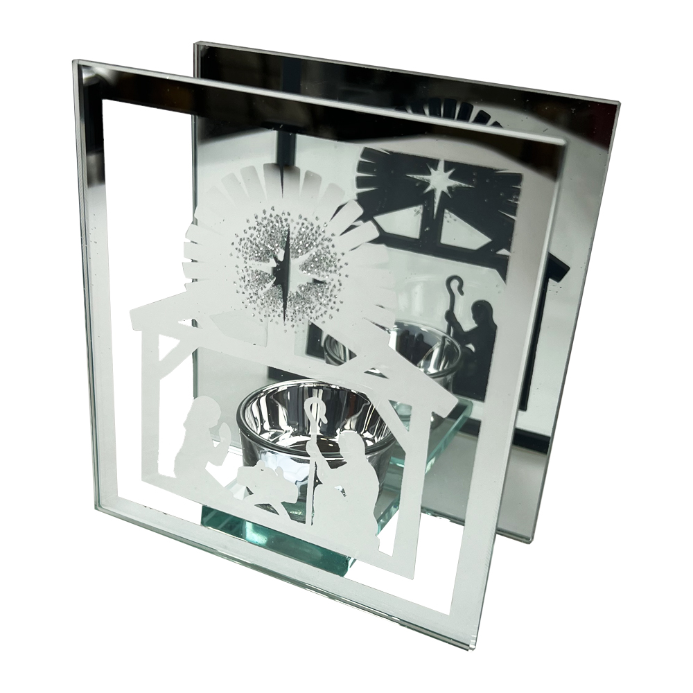 Nativity Glass Mirrored Tealight Holder Potters House Limited