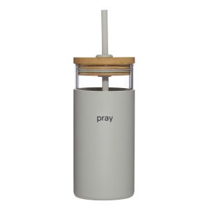 Boxed Glass & Bamboo Tumbler with Straw - Pray