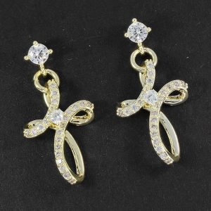 Looped Sparkle Cross Gold Plated Earrings