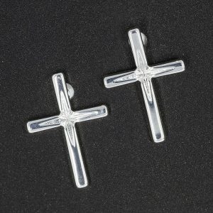 Diamond Cut Silver Plated Cross Stud Earrings