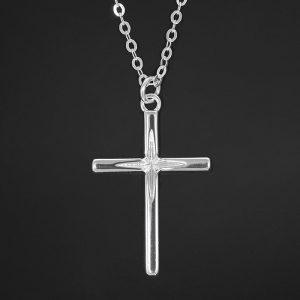 Diamond Cut Silver Plated Cross Necklace