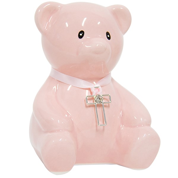 Teddy Money Box & Cross Pink Potters House Limited