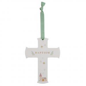 Faith & Hope Hanging Cross Plaque - Baptism
