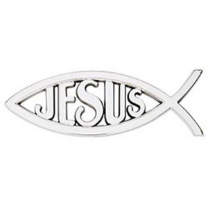 Silver Jesus and Ichthus Car Emblem