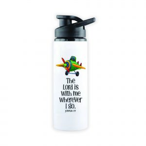 White Sports Bottle - Kids Theme - The Lord is with me wherever I go. Joshua 1:9