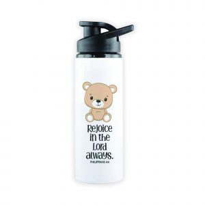 White Sports Bottle - Kids Theme - Rejoice in the Lord always. Philippians 4:4