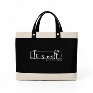 Jute Bag with leather handle - It is well with my soul